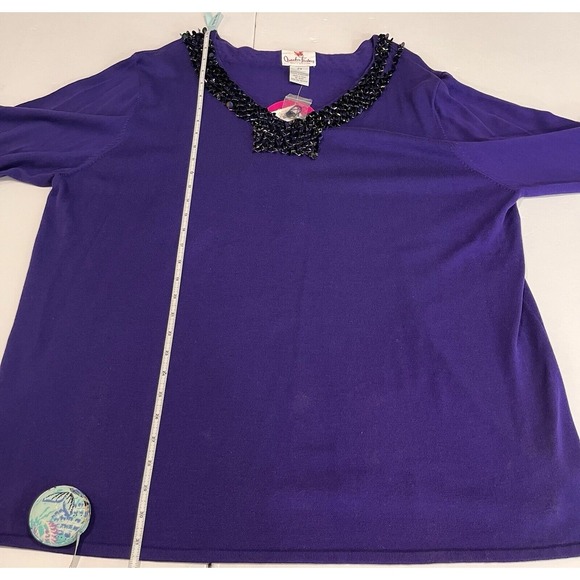 NWT Quacker Factory Purple Beaded Sequins Long Sleeve Knit Top Size 2X - Picture 8 of 10